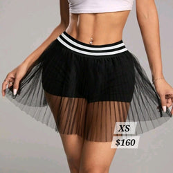 Pleated Mesh Skirt With Shorts