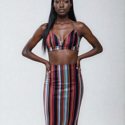 Stripe Bikini Top And Skirt