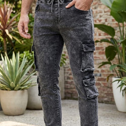 Men Black Denim Joggers PANKAM675JOG