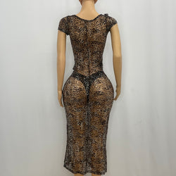 Z Mesh Leopard Long Dress 1256