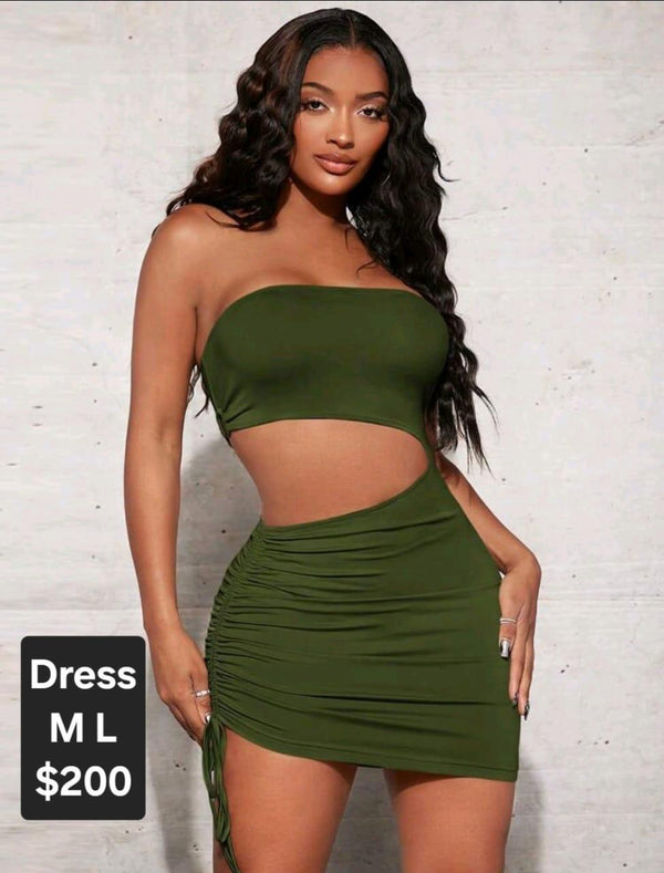 white christmas dresses Cut Out Front Rib Long Sleeve Midi Dress
