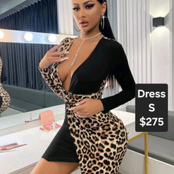 [Half] Leopard [Half] Plain Dress