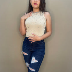 Rhinestone Beige Top