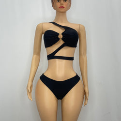 Black One Shoulder With Waste Band Bikini