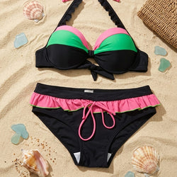 Black Pink Green Padded Bikini