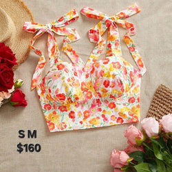 Bowtie Strap Floral Crop Top