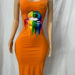 Rainbow Dripping Graphic Dress