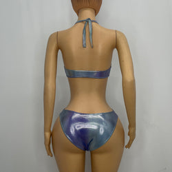 Purple/Blue Monokini With Silver Polka Dots (S)