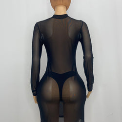 Z Mesh Long Sleeve Black Dress 1247