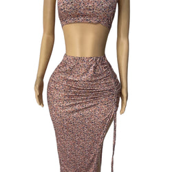 Flower One Shoulder Top With Pull String Skirt