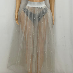 Z Mesh Long Skirt With Pearls (Small)1268