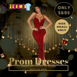 Red Shimmer Lace Up Back Side Split Dress