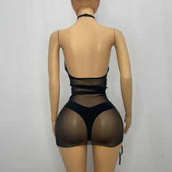 Z Mesh Black Dress Halter Back 1246