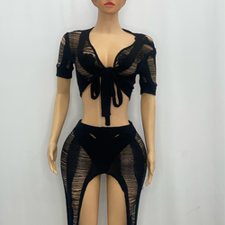 Z Mesh Shredded Long Skirt Suit 1267