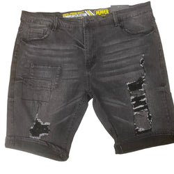 PF-1452 Men Charcoal Black Cut Up 3/4 Pants