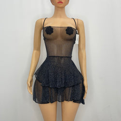 Z Mesh Short Sparkly Cross Back Dress 1266