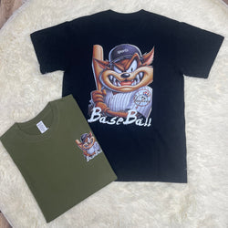 Vintage Baseball Cartoon Print T Shirt