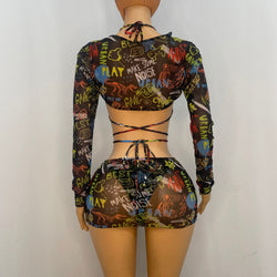Graffiti Bikini with 2pc Mesh Throwover