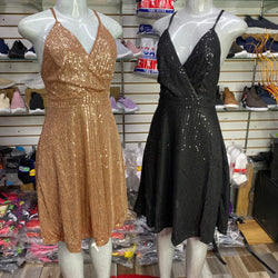 Lapping V Cut Strap Flare Glitter Dress