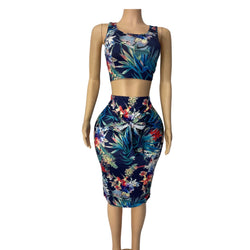 Tropical Tank Top And Skirt  Suits