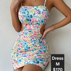 Floral Open Waist Strap Dress