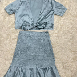 Silk Gathered Tie Front Suit