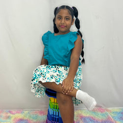 Sweet Collection Floral Skirt Suit With Belt