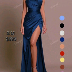 High Neck satin Formal Slit Dress
