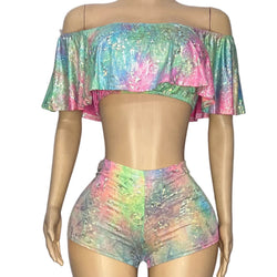 Off Shoulder Shimmer Short Mermaid Suit