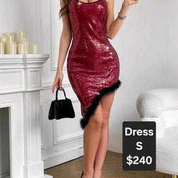 shiny Thin Strap Dress With furr