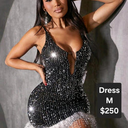 Shiny Rhinestone Spaghetti strap Dress With Furr Hem