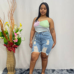 Short Pre Wash Cut Up Jeans 8427