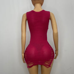 Z Crochet Pink Dress with Shreds 1257