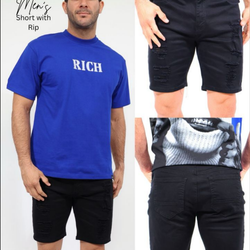 MS0217080 Men Black 3/4 Cut Up Pants