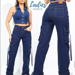 lPSH117031 Ladies Blue Boyfriend Cargo Jeans