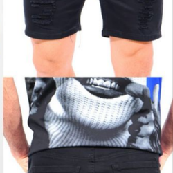 MS0217080 Men Black 3/4 Cut Up Pants