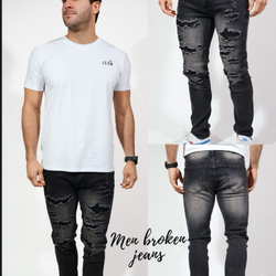 MJPL117281 Acid Wash Black Cutup Pants