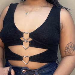 Black Fancy  Heart Crop Top