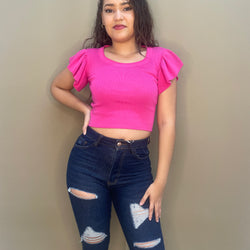 Puff Sleeve Cotton Top S/M Pink