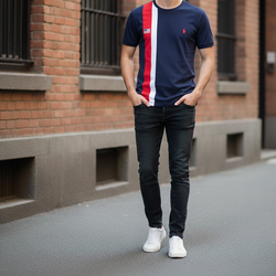 Polo Round Neck With Red & White Stripe T Shirt