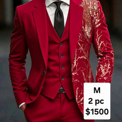 A Tuxedo Burgundy with Gold Half trim Formal Suit