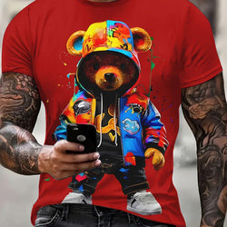A Nick's Brand Splash Bear Graphic Art Men Tee Shirt