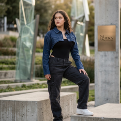 Ladies Crop Denim Navy Jacket
