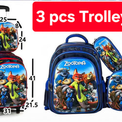 A Back To School Cartoon 16 inch Primary 3 pcs Trolley Bag Sets