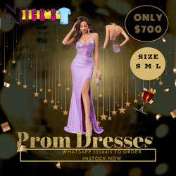 Lilac Shimmer Top X Back Bottom Satin Slit Dress