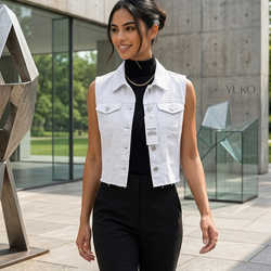 Chic royale White Armless Denim 3395 Jacket