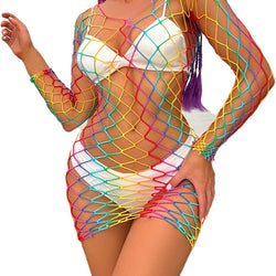 Mesh Rainbow Long Sleeve Spandex Dress