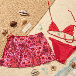 Full Red 3 Pcs Skirt Set Swimsuit