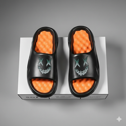 A Nick’s Brand Black Neon Smile Slides