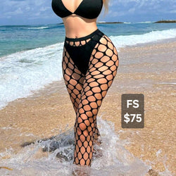 Fishnet Mesh Beach pants Black Long Freesize